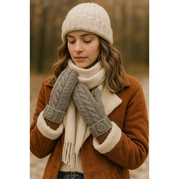 Gap Accessories - GAP Hand Knit Cable Mittens Women S/M Heather Gray Wool Blend Winter Gloves